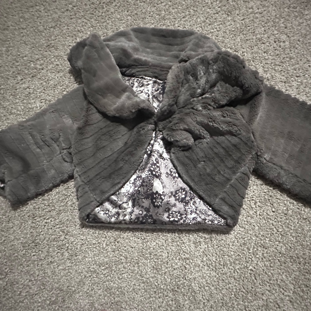Gray Faux Fur coat with Floral Lining